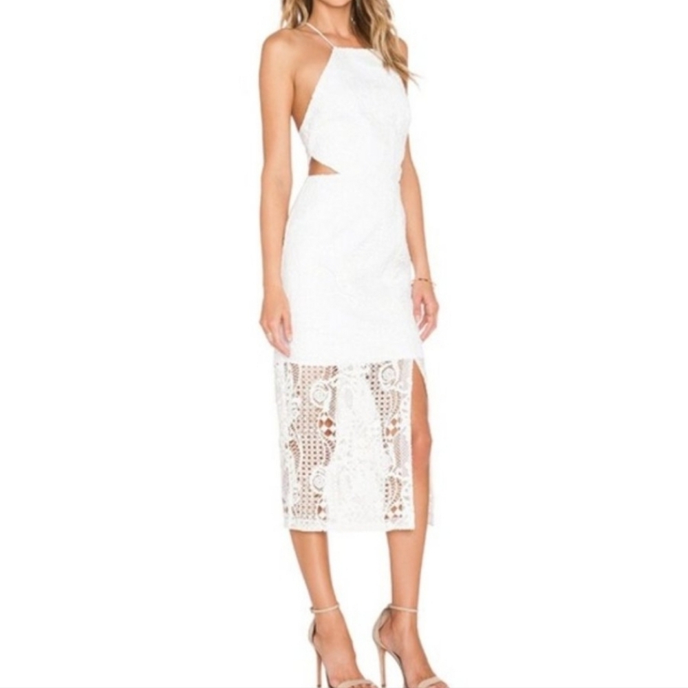 NICHOLAS White Fleur Lace Criss Cross Back Dress